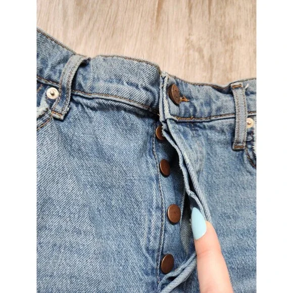 BDG Stretch High Rise Slim Straight Button Fly Blue Denim Jeans Distressed Sz 32 - Picture 5 of 12